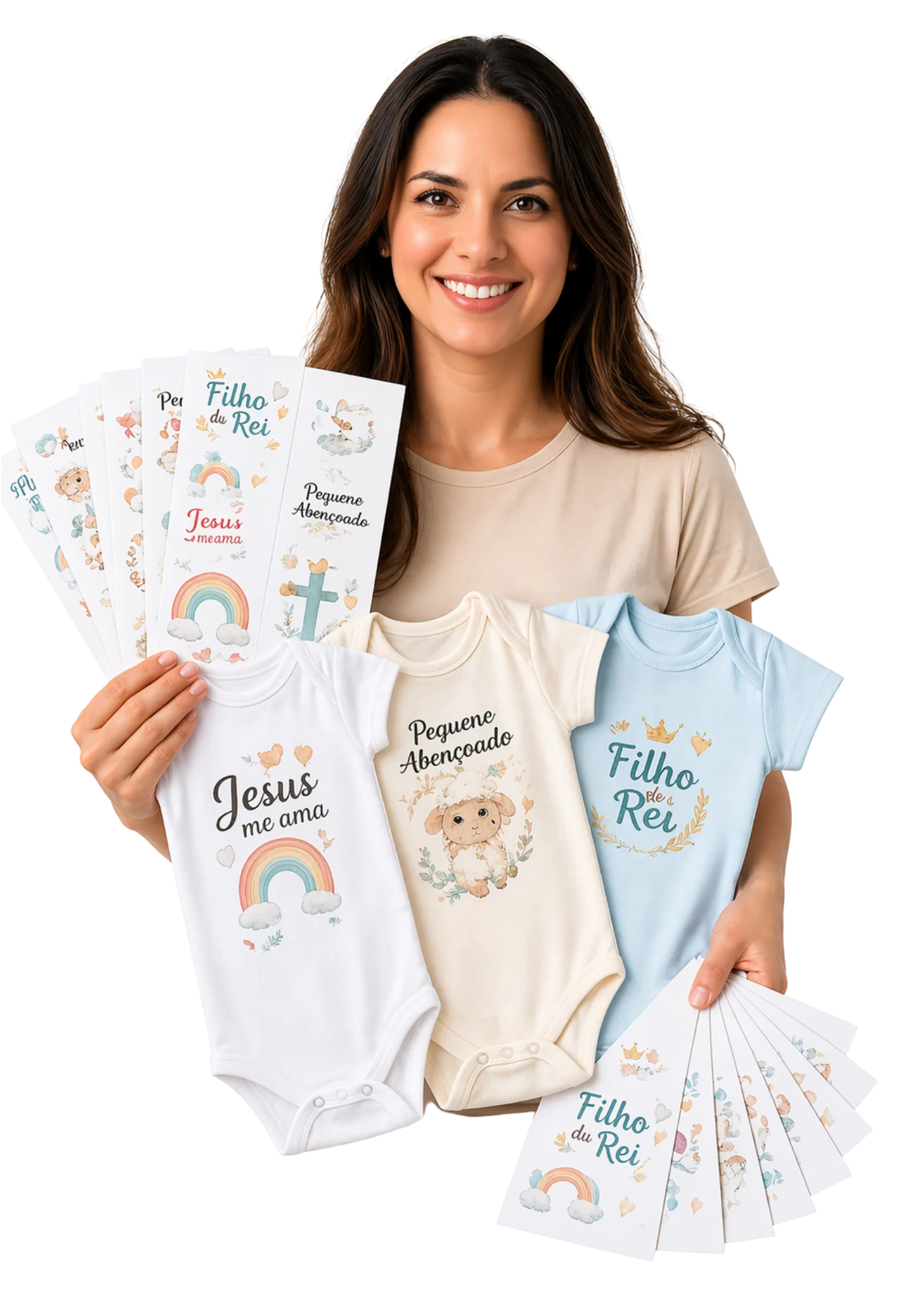 Mãe com roupinhas cristãs